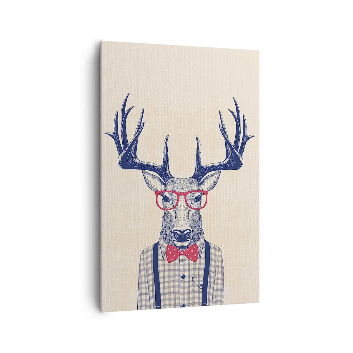 Quadro su tela - Stampe su Tela - Grafica stilizzata di un cervo con occhiali e papillon - 80x120cm - Divertente stravaganza - Decorazione murale moderna per soggiorno e camera da letto ARTTOR