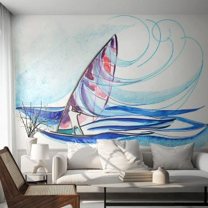 Fotomurali Standard Eco - Con il vento al ritmo delle onde - Windsurf, Sport, Mare - 450x315 cm