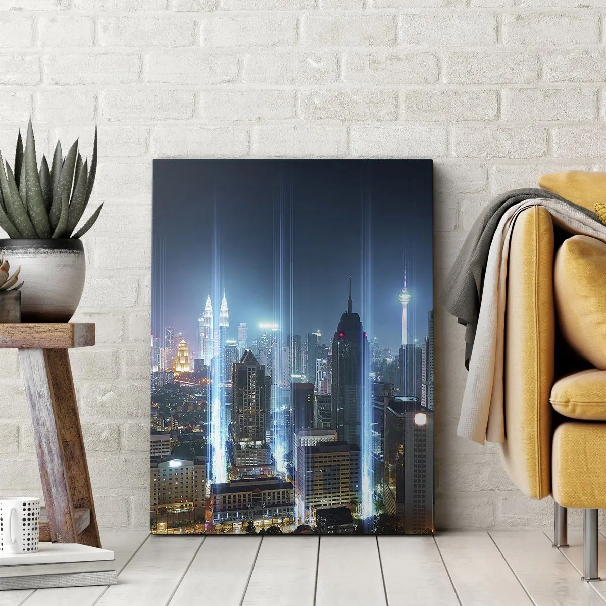 Quadro su tela - Stampe su Tela - Una città moderna di notte con accenti di illuminazione futuristici. - 80x120cm - Da Berlino al cielo - Decorazione murale moderna per soggiorno e camera da letto ARTTOR