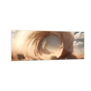 Quadro su vetro - Vortice di sabbia dinamico in un deserto con alberi - 140x50cm - Il portale è aperto - Decorazione murale moderna per soggiorno e camera da letto ARTTOR