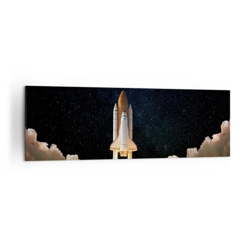 Quadro su tela - Stampe su Tela - Un razzo spaziale che decolla contro il cielo stellato - 160x50cm - Ad astra! - Decorazione murale moderna per soggiorno e camera da letto ARTTOR