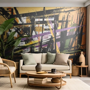 Fotomurali Premium Canvas - Linee e forme astratte su uno sfondo beige - 100x70cm - Taglio netto - Decorazione murale moderna per soggiorno e camera da letto ARTTOR