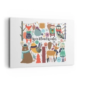 Quadro su tela - Stampe su Tela - Animali della foresta invernale in grafica colorata - 120x80cm - Le feste incantate nel bosco - Decorazione murale moderna per soggiorno e camera da letto ARTTOR