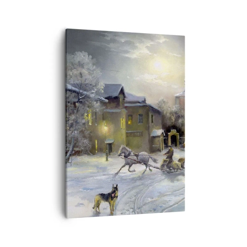 Quadro su tela - Stampe su Tela - Paesaggio invernale in una città russa con una slitta e una chiesa - 50x70cm - La magia dell'inverno russo - Decorazione murale moderna per soggiorno e camera da letto ARTTOR