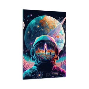 Quadro su vetro - Astronauta nello spazio con un paesaggio planetario colorato - 70x100cm - I filosofi non l'avevano pensato - Decorazione murale moderna per soggiorno e camera da letto ARTTOR
