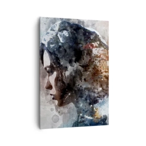 Quadro su tela - Stampe su Tela - Ritratto di una donna che combina il suo viso con un paesaggio urbano sullo sfondo - 70x100cm - Racconto su una ragazza con città sullo sfondo - Decorazione murale moderna per soggiorno e camera da letto ARTTOR