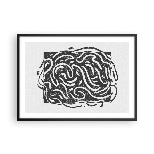 Poster in cornice nera - Astrazione in bianco e nero in stile geometrico - 70x50cm - Astrazione: la danza della gioia - Decorazione murale moderna per soggiorno e camera da letto ARTTOR
