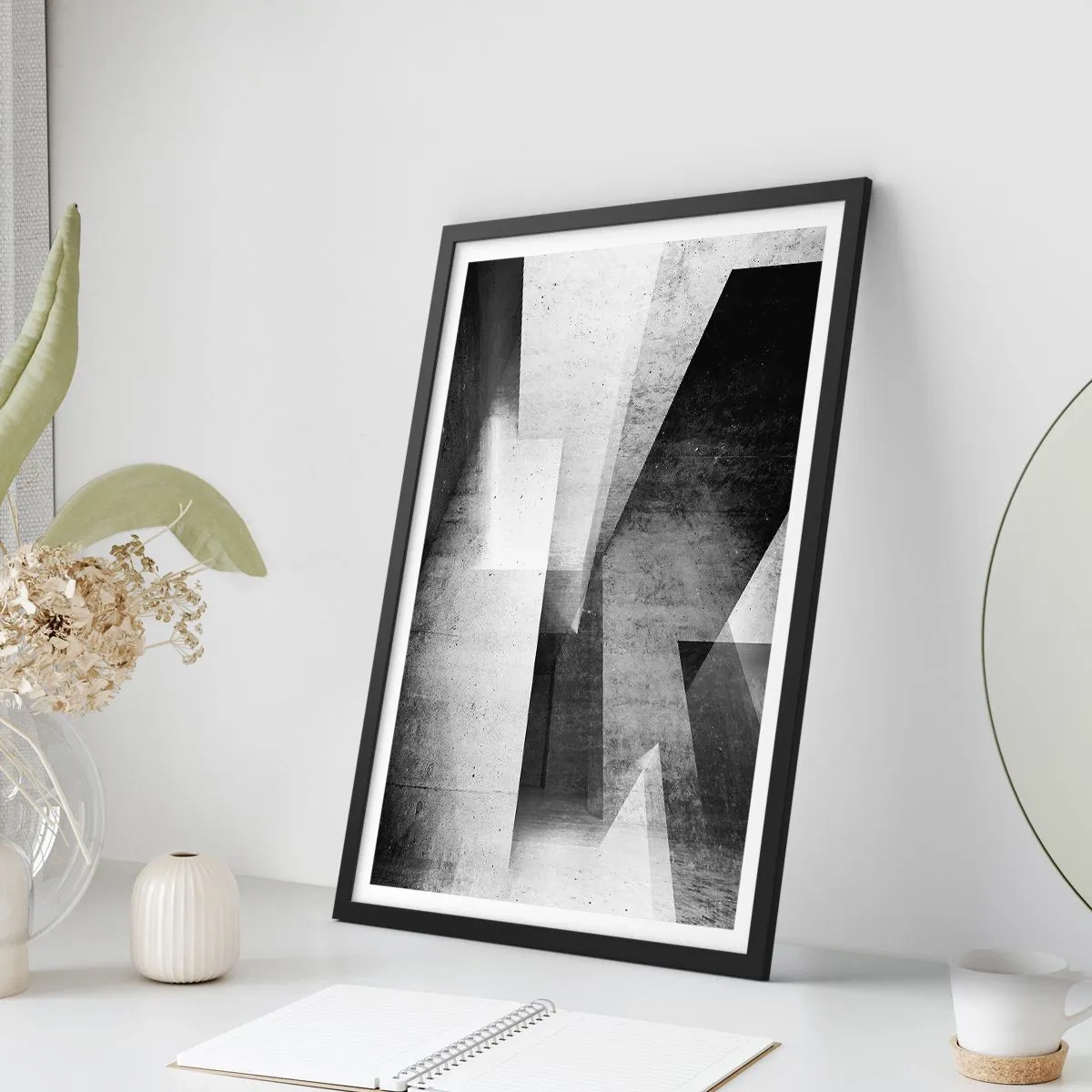 Poster in cornice nera - Astrazione geometrica in bianco e nero - 50x70cm - La struttura dello spazio - Decorazione murale moderna per soggiorno e camera da letto ARTTOR