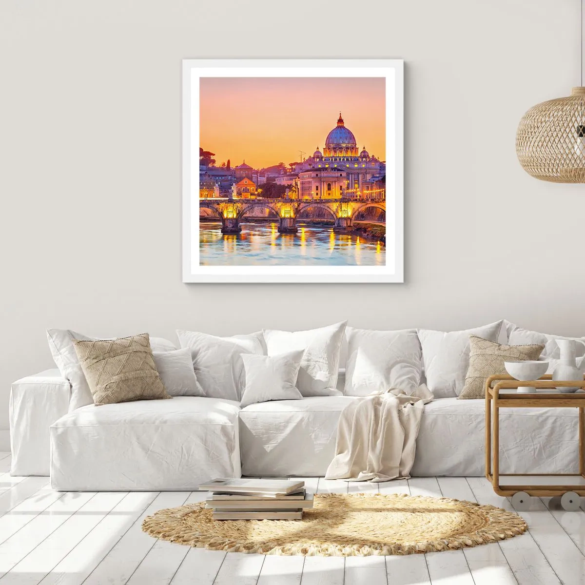 Poster in cornice bianca - Tramonto sulla Città Eterna - 40x40 cm
