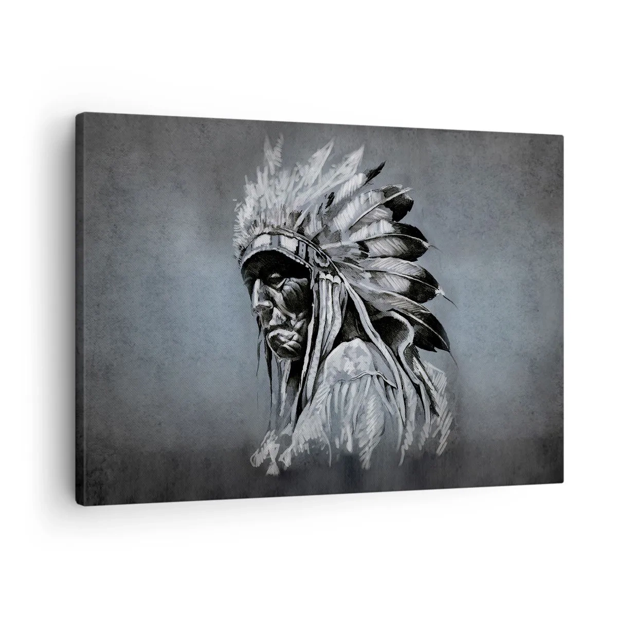 Quadro su tela - Stampe su Tela - Ritratto di un capo indiano che indossa un copricapo tradizionale - 70x50cm - Ritorno alle radici - Decorazione murale moderna per soggiorno e camera da letto ARTTOR