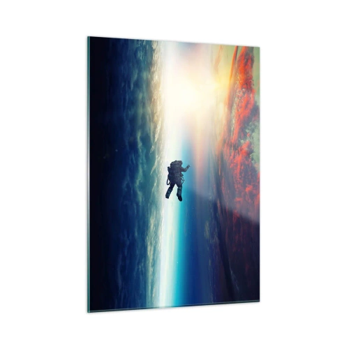 Quadro su vetro - Un astronauta alla deriva nello spazio verso la luce - 50x70cm - Affrontando l'universo - Decorazione murale moderna per soggiorno e camera da letto ARTTOR