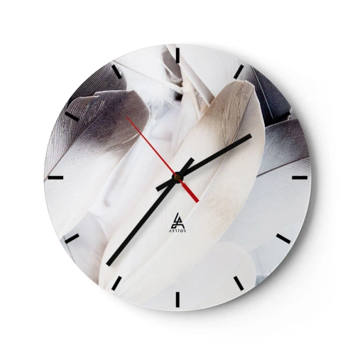 Orologio da parete - Orologio in Vetro - Piume delicate e luminose in una composizione artistica - 30x30cm - Quasi angeliche - Decorazione murale moderna per soggiorno, cucina e camera da letto ARTTOR
