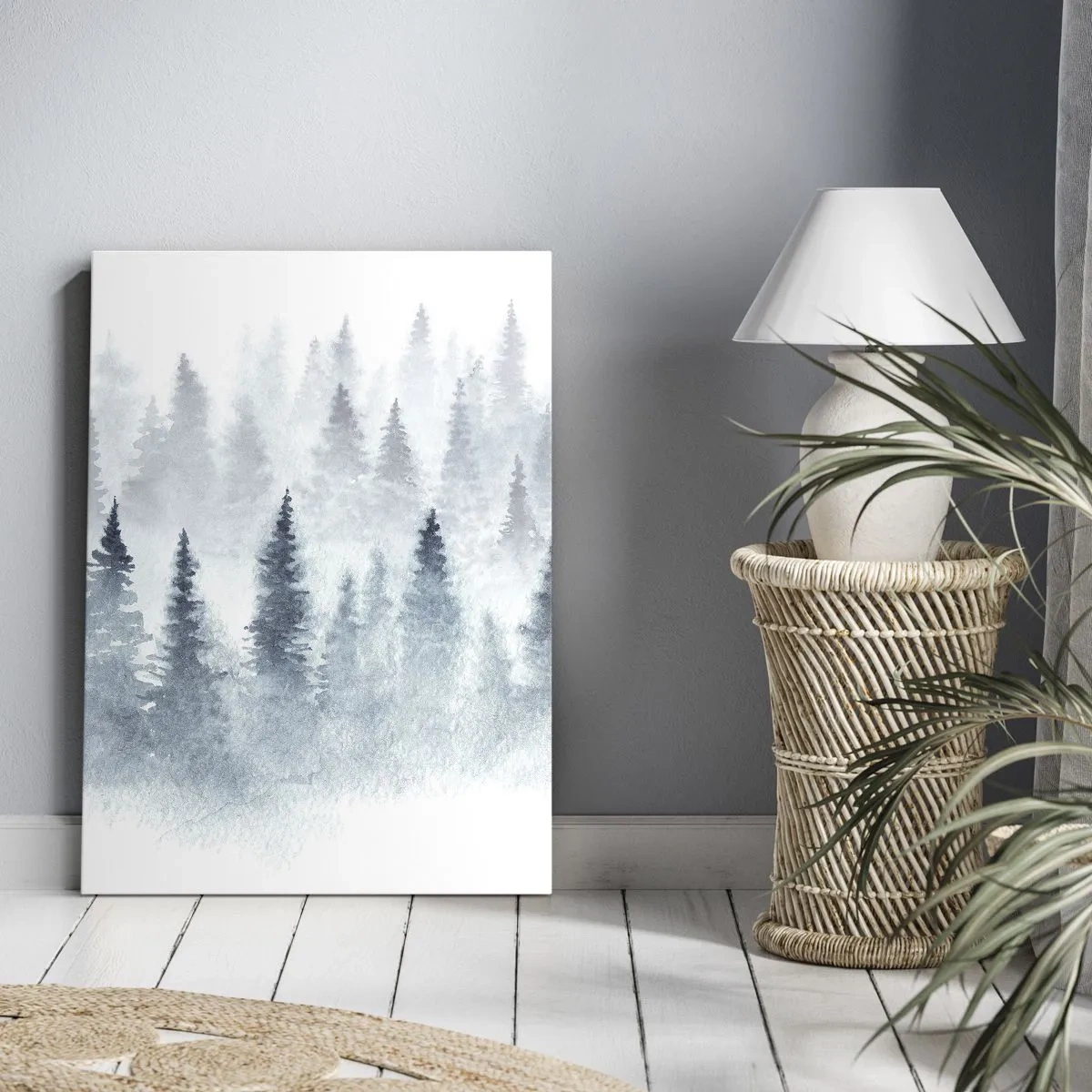 Quadro su tela - Stampe su Tela - Foreste di conifere immerse in una delicata nebbia - 70x100cm - Avvolti nella nebbia - Decorazione murale moderna per soggiorno e camera da letto ARTTOR