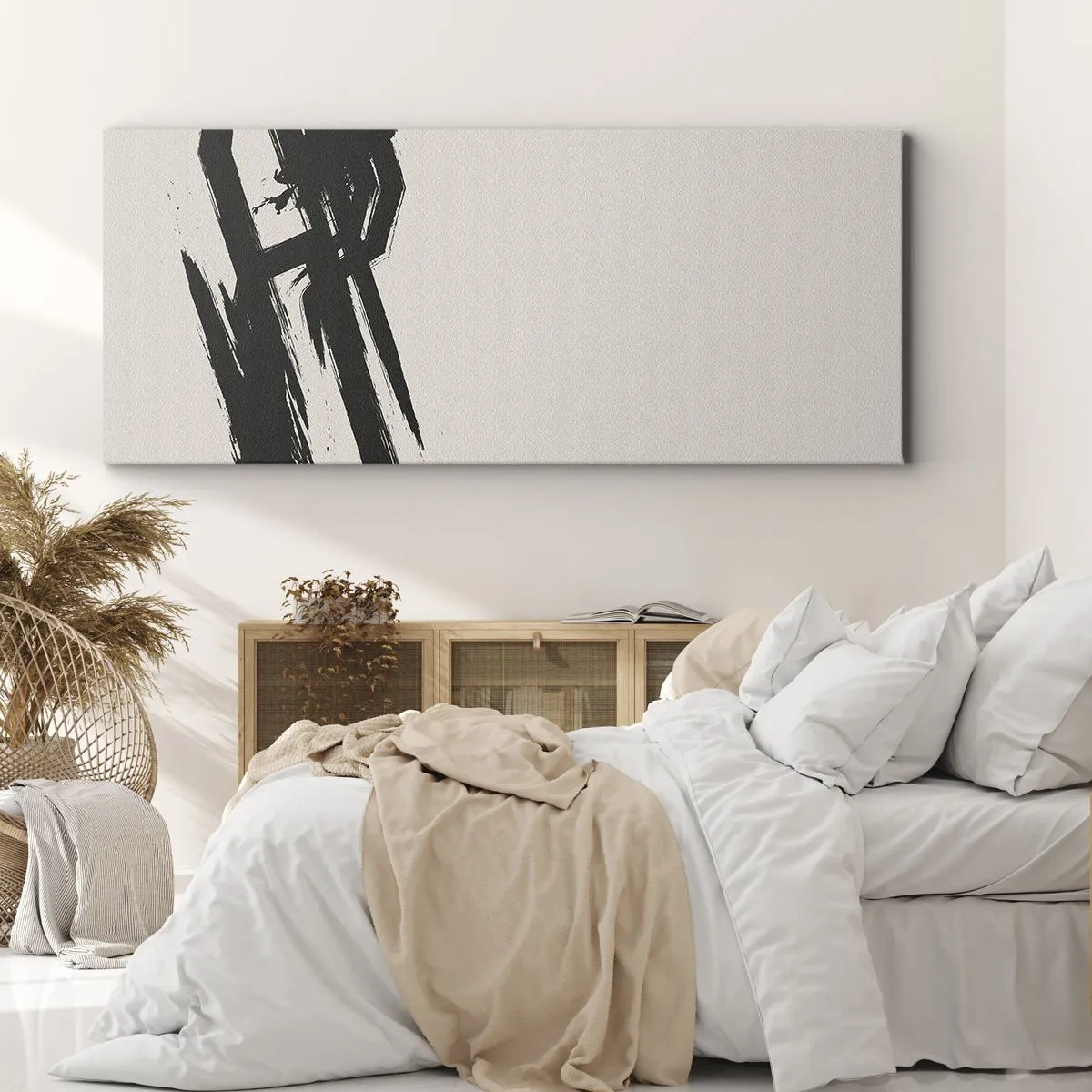 Quadro su tela - Stampe su Tela - Pennellate dinamiche in nero su sfondo chiaro - 140x50cm - Corsa sfrenata - Decorazione murale moderna per soggiorno e camera da letto ARTTOR