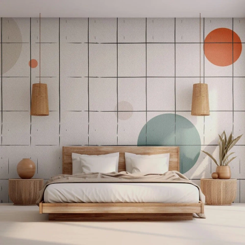 Fotomurali Premium Sand - Cerchi colorati su uno sfondo di una griglia di sottili linee nere - 100x70cm - Prigionieri. Noi o loro? - Decorazione murale moderna per soggiorno e camera da letto ARTTOR