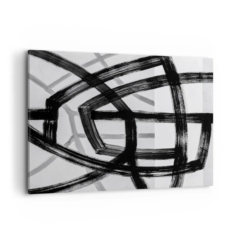 Quadro su tela - Stampe su Tela - Linee astratte in bianco e nero che si intersecano su uno sfondo chiaro - 100x70cm - Costruendo la profondità - Decorazione murale moderna per soggiorno e camera da letto ARTTOR