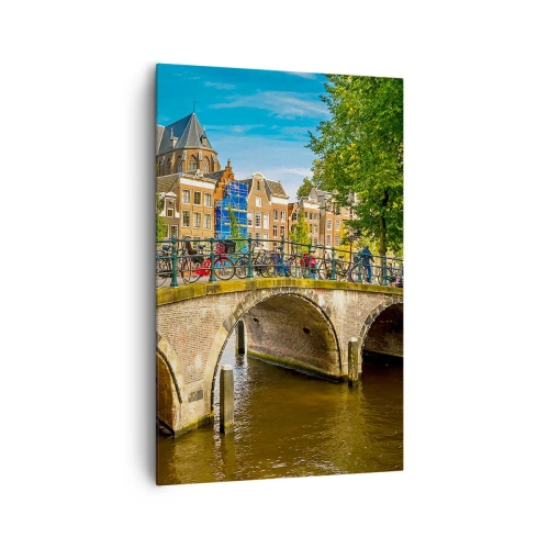 Quadro su tela - Stampe su Tela - Un pittoresco canale con un ponte ad Amsterdam - 80x120cm - La primavera sul canale - Decorazione murale moderna per soggiorno e camera da letto ARTTOR