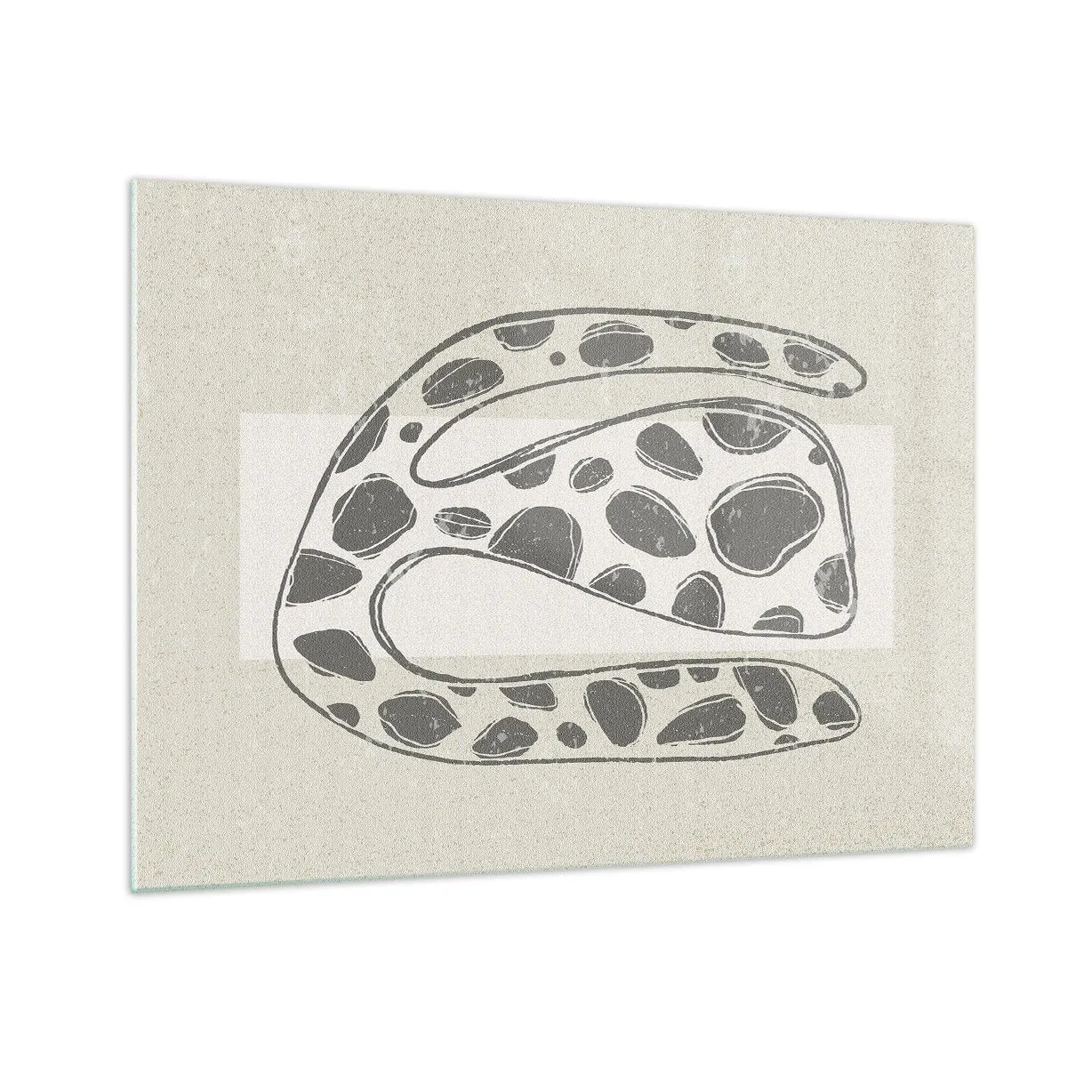 Quadro su vetro - Una fantasiosa forma organica nei toni del grigio su beige - 70x50cm - Creatura stranissima - Decorazione murale moderna per soggiorno e camera da letto ARTTOR