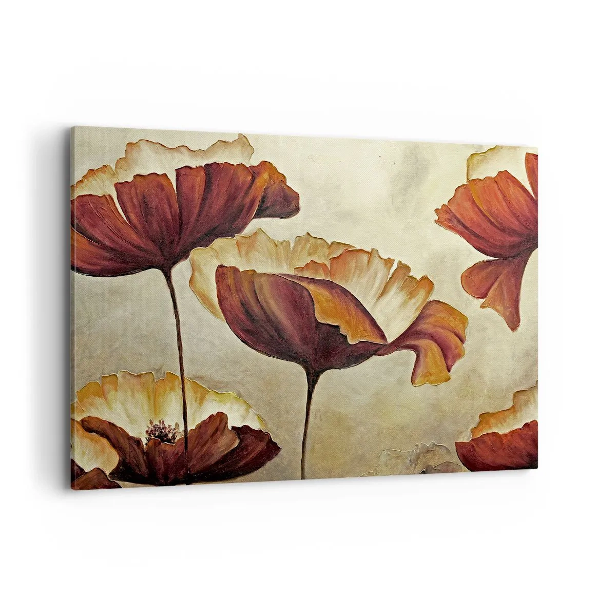 Quadro su tela - Stampe su Tela - Fiori delicati nei toni del rosso e dell'oro su uno sfondo chiaro - 100x70cm - Nei prati e nei campi - Decorazione murale moderna per soggiorno e camera da letto ARTTOR