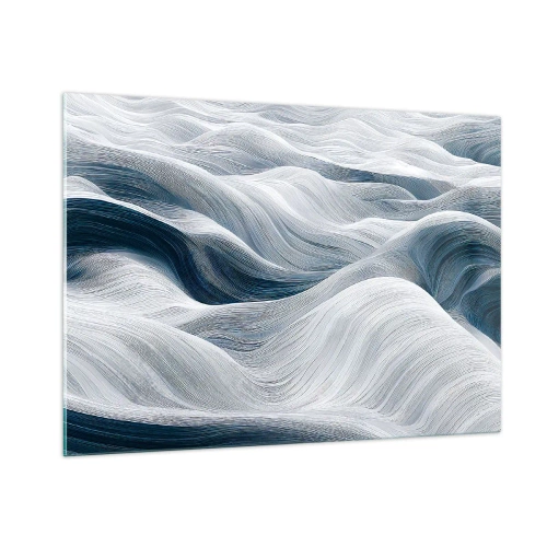 Quadro su vetro - Onde astratte nelle tonalità del bianco e del blu che creano un effetto movimento - 100x70cm - Onde bianche e blu - Decorazione murale moderna per soggiorno e camera da letto ARTTOR