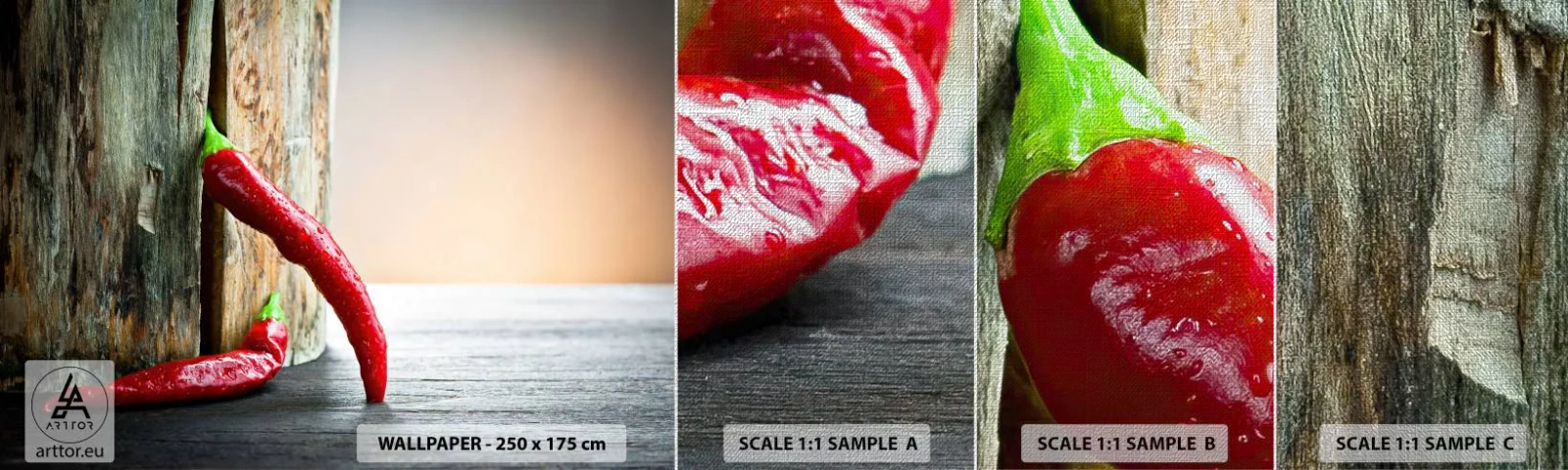 Campione di Fotomurale Premium Canvas - Red hot chili peppers - Pepe, Peperoncino, stagionatura - 100x30 cm