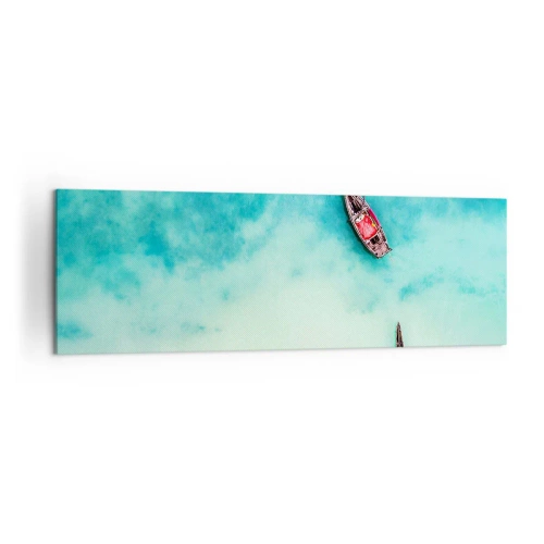 Quadro su tela - Stampe su Tela - Barche sull'acqua turchese viste da una prospettiva a volo d'uccello - 160x50cm - Nelle spiagge di Zanzibar, quando c'è troppa acqua... - Decorazione murale moderna per soggiorno e camera da letto ARTTOR