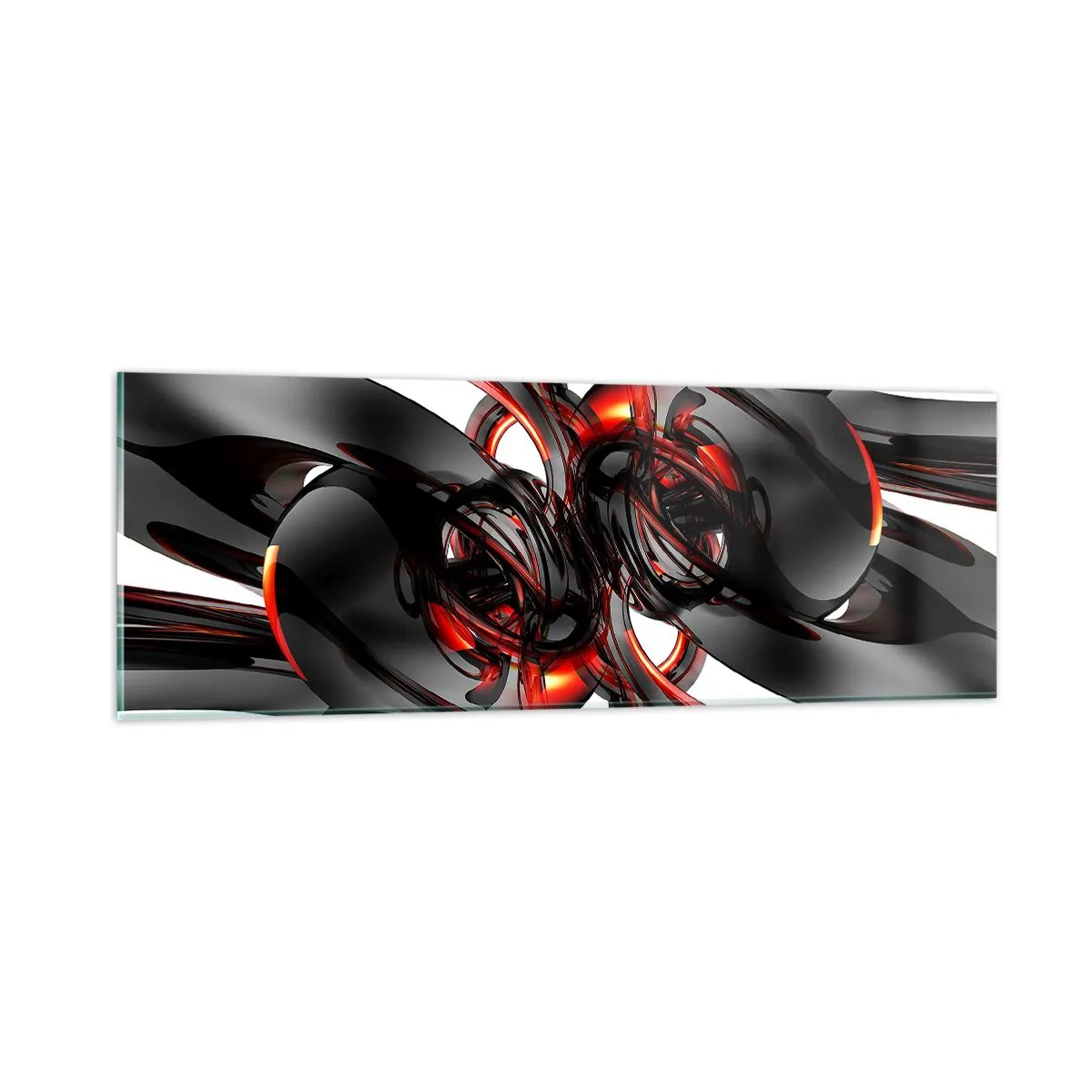 Quadro su vetro - Movimento in grafite e rosso - 90x30 cm
