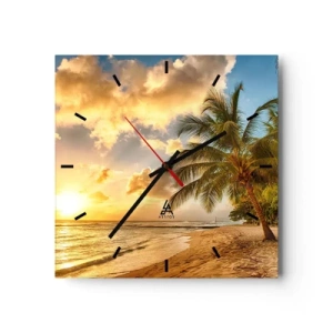 Orologio da parete - Orologio in Vetro - Spiaggia con palme e tramonto sull'oceano - 30x30cm - Estate perpetua, vacanze per sempre - Decorazione murale moderna per soggiorno e camera da letto ARTTOR