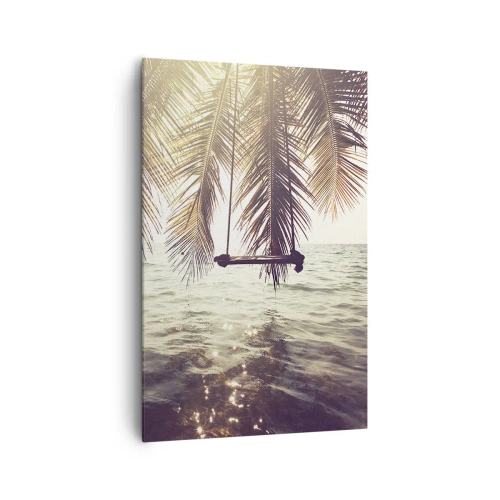 Quadro su tela - Stampe su Tela - Palma con altalena sull'acqua alla luce del sole - 80x120cm - Si può dondolare tra le nuvole a volontà - Decorazione murale moderna per soggiorno e camera da letto ARTTOR