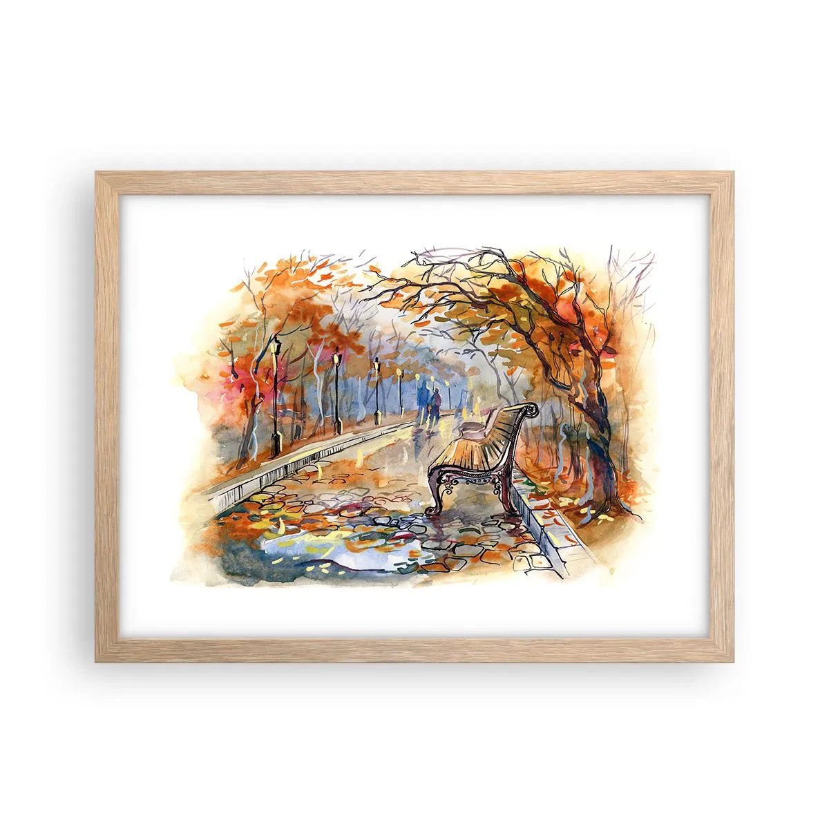 Poster in cornice rovere chiaro - Passeggiando insieme l'autunno - 40x30 cm