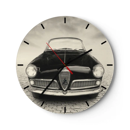 Orologio da parete - Orologio in Vetro - La parte anteriore di un'auto retrò classica su una strada acciottolata - 30x30cm - Come non amarmi? - Decorazione murale moderna per soggiorno, cucina e camera da letto ARTTOR