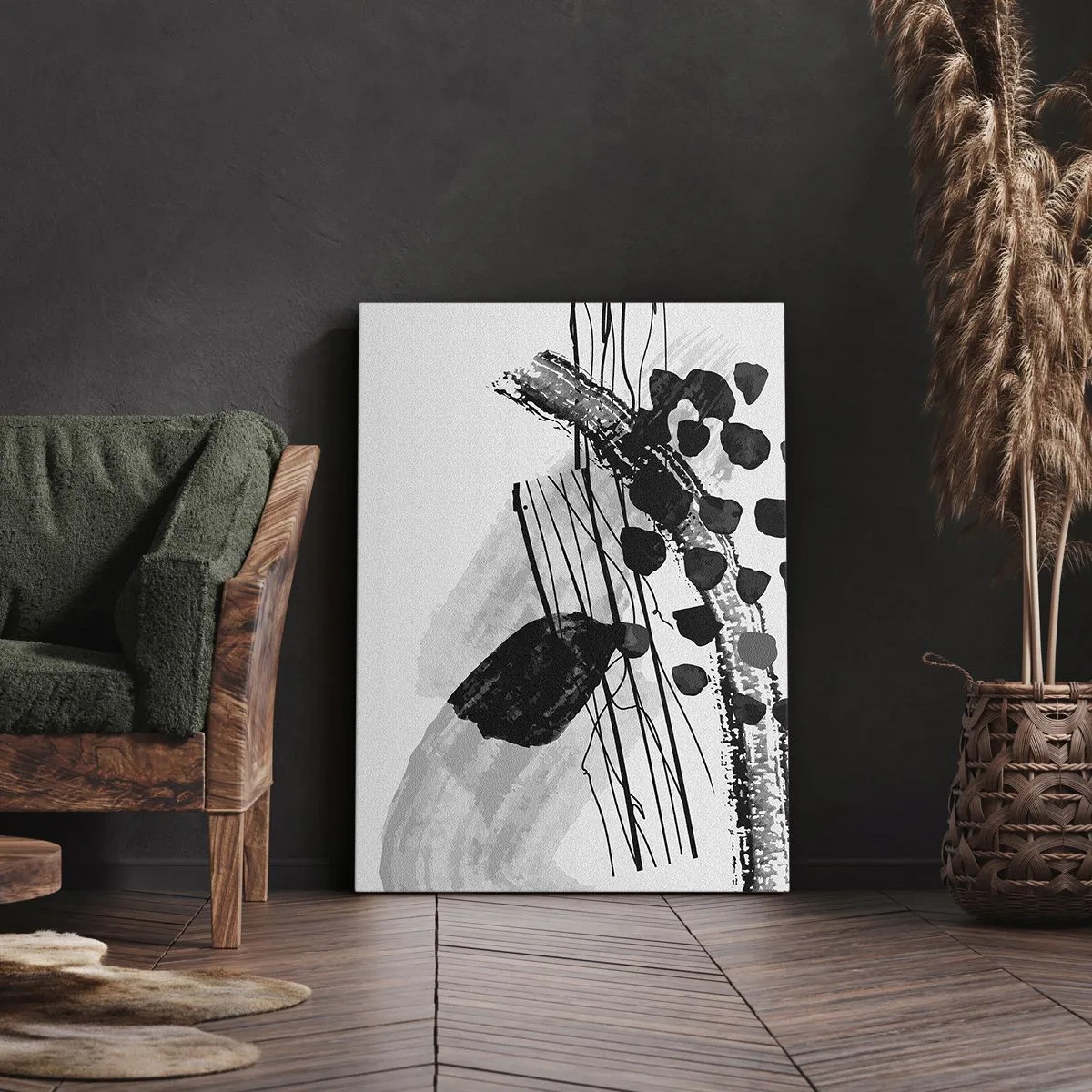 Quadro su tela - Stampe su Tela - Composizione astratta in bianco e nero con forme organiche - 50x70cm - Astrazione organica in bianco e nero - Decorazione murale moderna per soggiorno e camera da letto ARTTOR