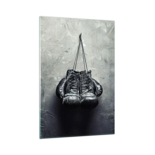 Quadro su vetro - Vecchi guantoni da boxe contro il muro - 80x120cm - Tempo di lotte e tempo di pace - Decorazione murale moderna per soggiorno e camera da letto ARTTOR