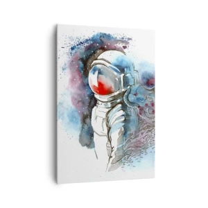 Quadro su tela - Stampe su Tela - Un cosmonauta in un acquerello dinamico con dettagli cosmici - 70x100cm - Da solo nel cosmo - Decorazione murale moderna per soggiorno e camera da letto ARTTOR