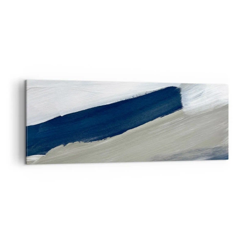 Quadro su tela - Stampe su Tela - Pennellate astratte in tonalità di blu e grigio - 140x50cm - Incontro con il bianco - Decorazione murale moderna per soggiorno e camera da letto ARTTOR