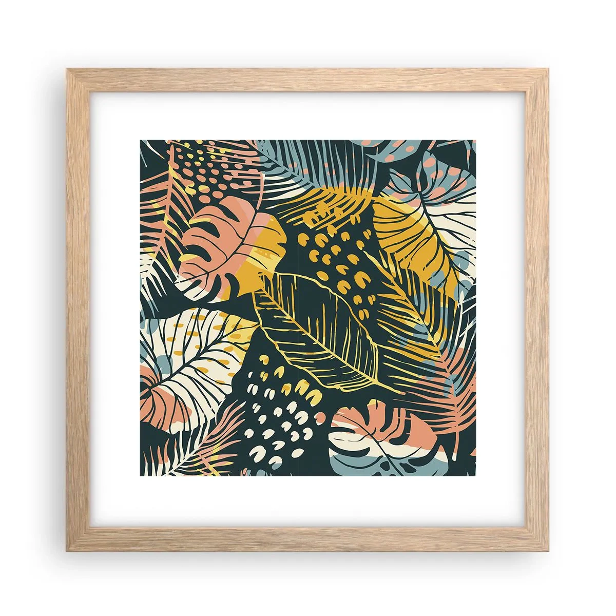 Poster in cornice rovere chiaro - Fantasia di foglie - 30x30 cm