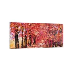 Quadro su vetro - Un pittoresco vicolo dai colori autunnali in stile impressionista - 120x50cm - Impressione d'autunno - Decorazione murale moderna per soggiorno e camera da letto ARTTOR