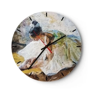 Orologio da parete - Orologio in Vetro - Una ballerina in abito bianco raffigurata in stile impressionista. - 30x30cm - Dal quadro di Degas - Decorazione murale moderna per soggiorno, cucina e camera da letto ARTTOR