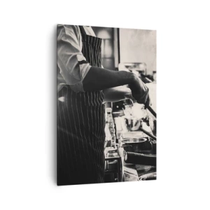 Quadro su tela - Stampe su Tela - Uno chef al lavoro in cucina con il vapore che esce da una padella - 70x100cm - L'alchimia dei sapori - Decorazione murale moderna per soggiorno e camera da letto ARTTOR