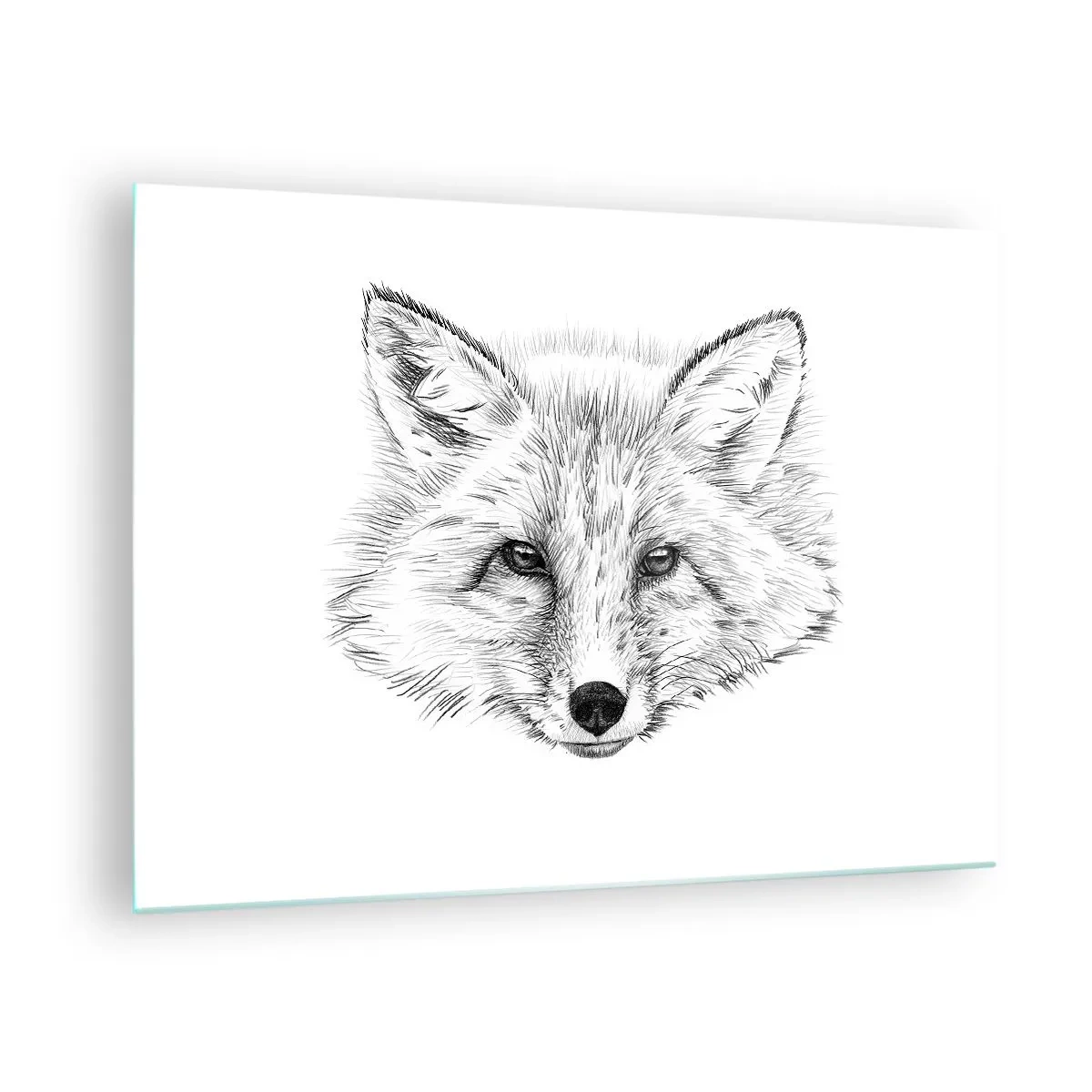 Quadro su vetro - Disegno di una testa di volpe su sfondo bianco - 70x50cm - Questi occhi possono mentire? - Decorazione murale moderna per soggiorno e camera da letto ARTTOR