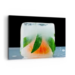 Quadro su tela - Stampe su Tela - Cubetto di ghiaccio con arancia e foglie - 120x80cm - Freschezza e rinfresco - Decorazione murale moderna per soggiorno e camera da letto ARTTOR