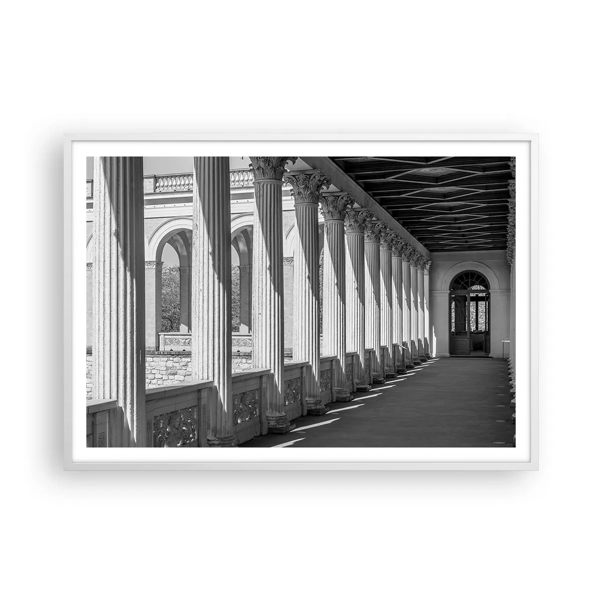 Poster in cornice bianca - Portico soleggiato - 100x70 cm