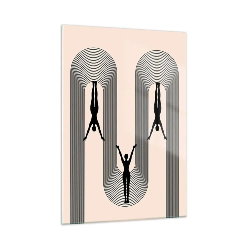 Quadro su vetro - Sagome nere di figure sospese in archi ritmici - 50x70cm - Sottosopra - Decorazione murale moderna per soggiorno e camera da letto ARTTOR