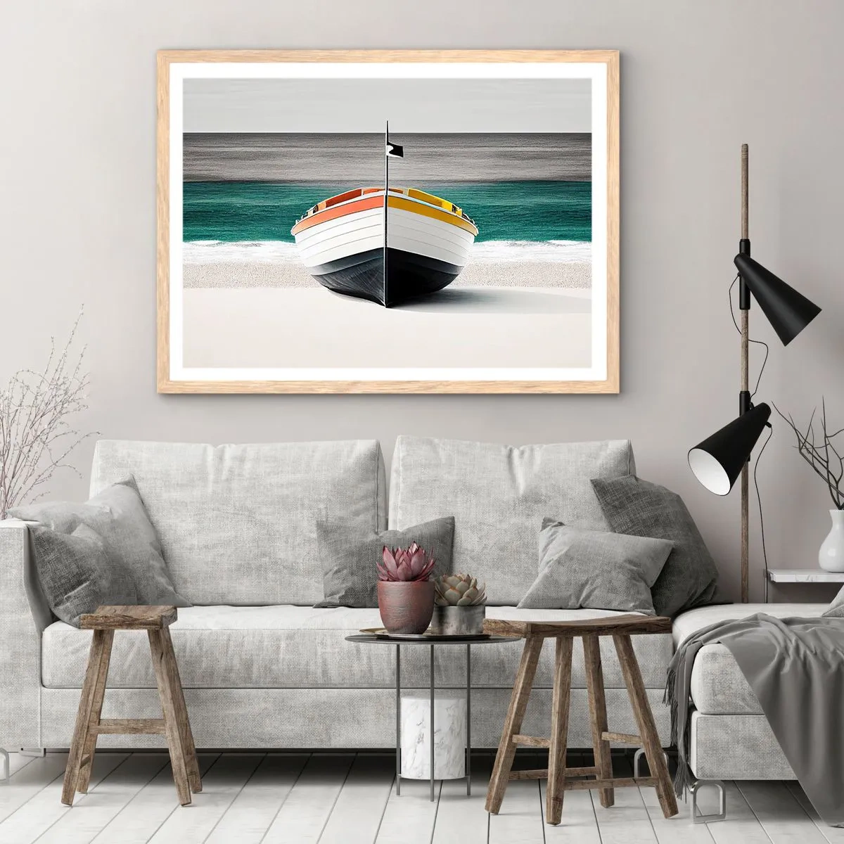 Poster in cornice rovere chiaro - Al suo posto - 91x61 cm