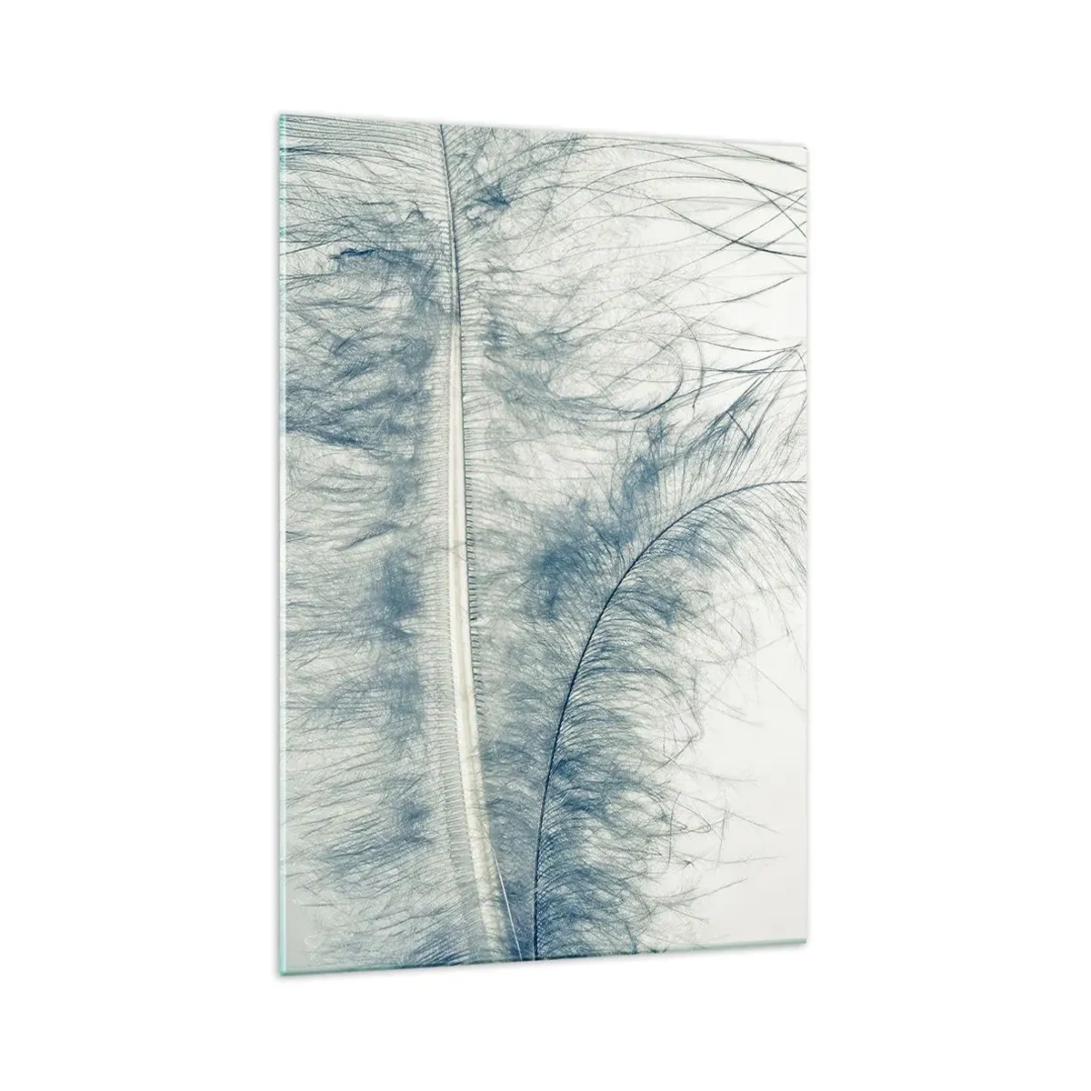 Quadro su vetro - Una piuma delicata in tonalità pastello su uno sfondo chiaro - 70x100cm - Il sussurro della natura - Decorazione murale moderna per soggiorno e camera da letto ARTTOR