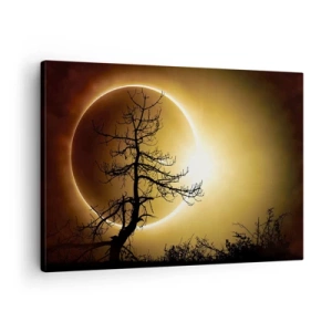 Quadro su tela - Stampe su Tela - Eclissi solare con la sagoma di un albero in primo piano - 70x50cm - Eclissi totale - Decorazione murale moderna per soggiorno e camera da letto ARTTOR