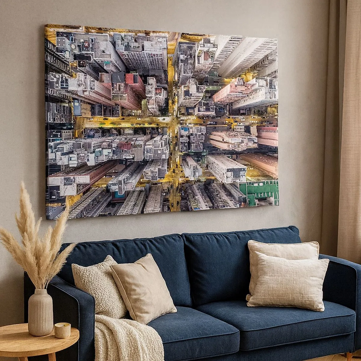 Quadro su tela - Stampe su Tela - Una vista a volo d'uccello di una città piena di grattacieli - 70x50cm - Saluti da Hong Kong - Decorazione murale moderna per soggiorno e camera da letto ARTTOR