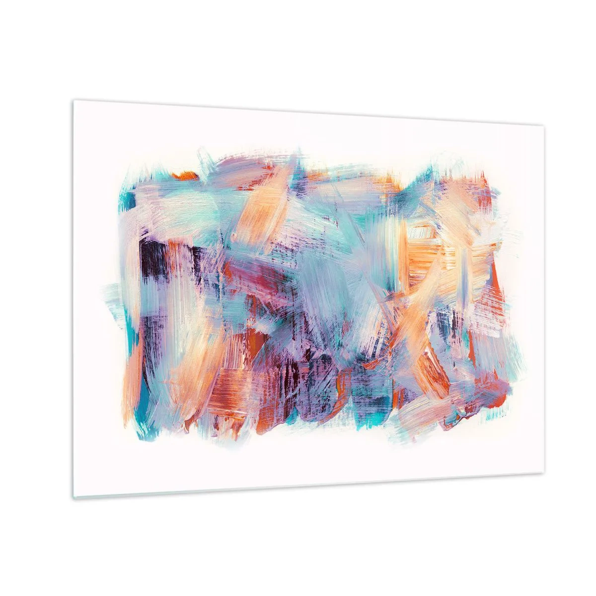 Quadro su vetro - Pennellate colorate in astrazione pastello - 70x50cm - Caos colorato - Decorazione murale moderna per soggiorno e camera da letto ARTTOR