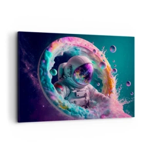 Quadro su tela - Stampe su Tela - Astronauta in un'aura cosmica colorata - 100x70cm - Stargate - Decorazione murale moderna per soggiorno e camera da letto ARTTOR