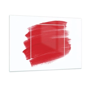 Quadro su vetro - Macchia rossa astratta con cornice bianca - 120x80cm - Fuori dagli schemi - Decorazione murale moderna per soggiorno e camera da letto ARTTOR